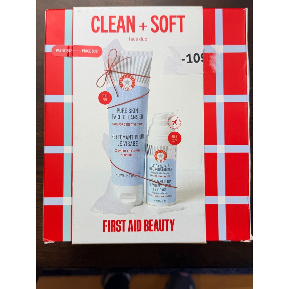 First Aid Beauty Clean‎ + Soft Face Duo Unisex OS White Red Plaid NWT